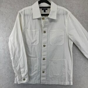 Express Mens Medium White Linen Blend Utility Chore Jacket Overshirt